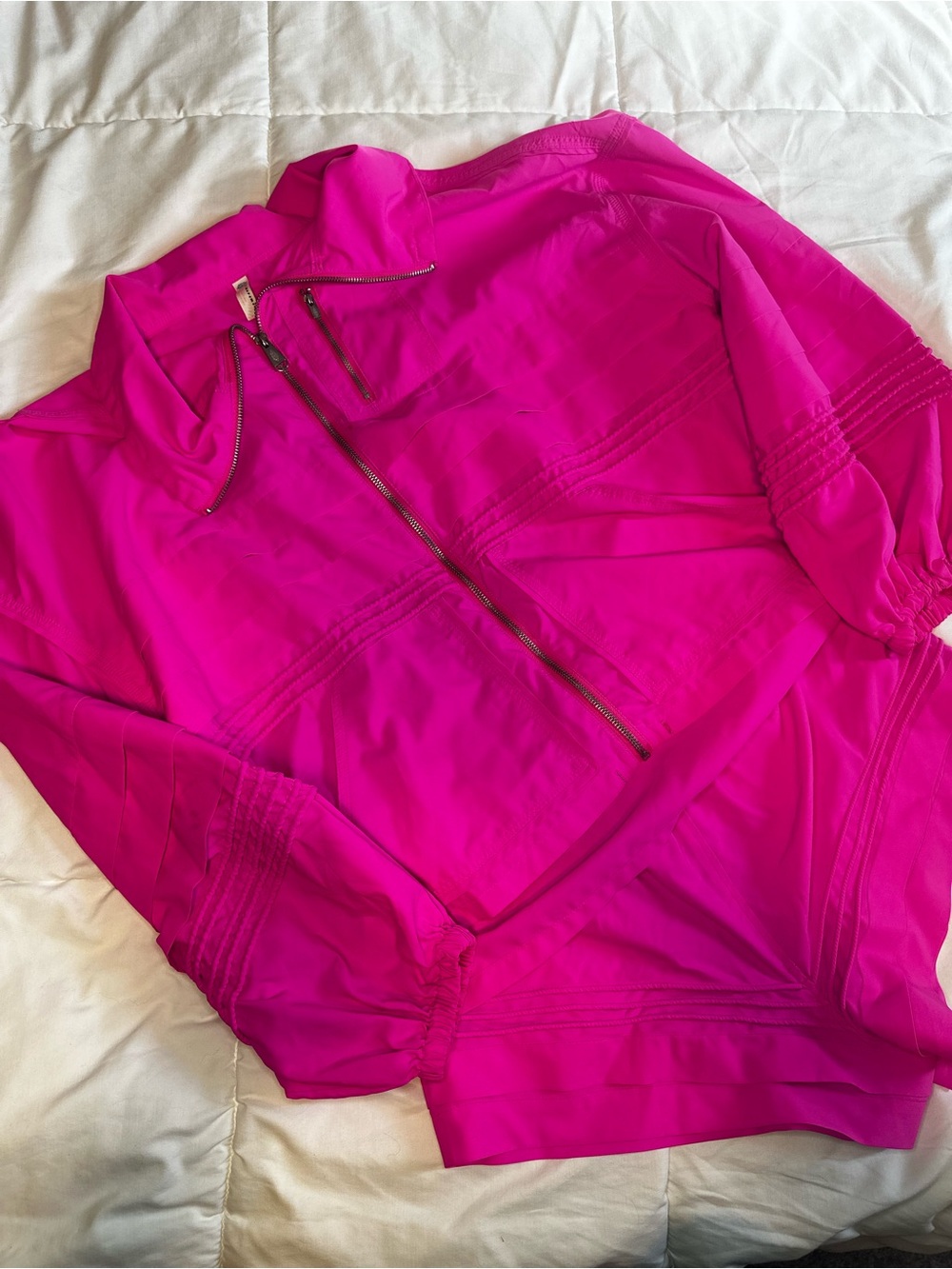 Free PeopleWomen's Hot Pink Lightweight Zip Pullover Jacket with Matching Shorts